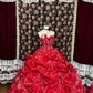 Red floral beaded princess long satin ball gown evening dress quinceanera dress nv4650