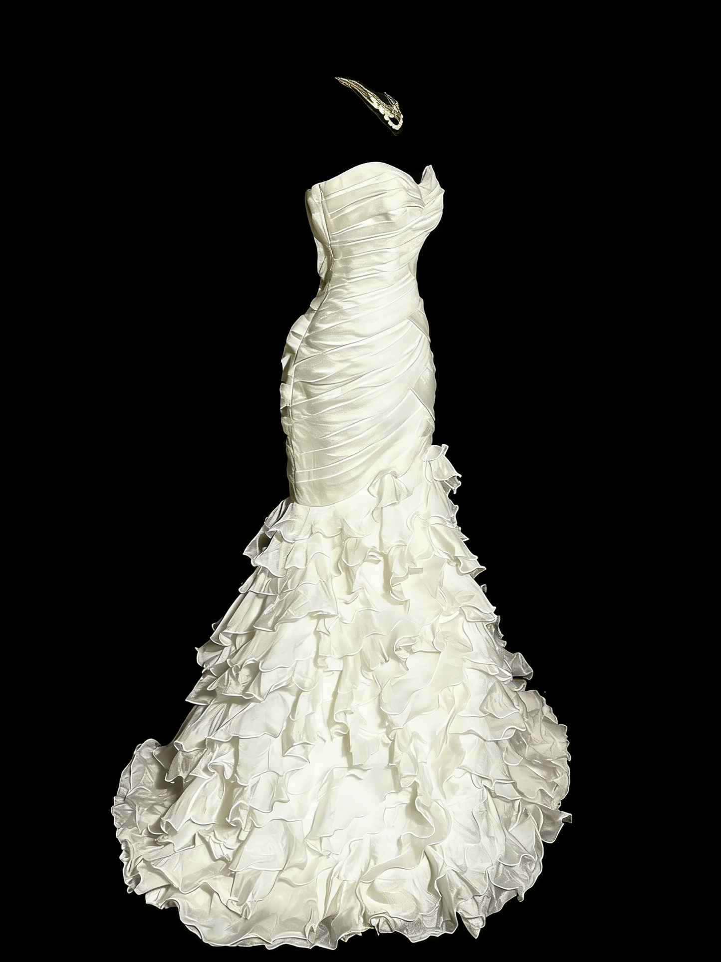 Robe sirène blanche bustier : taille froncée, volants superposés, style mariage civil NV6398