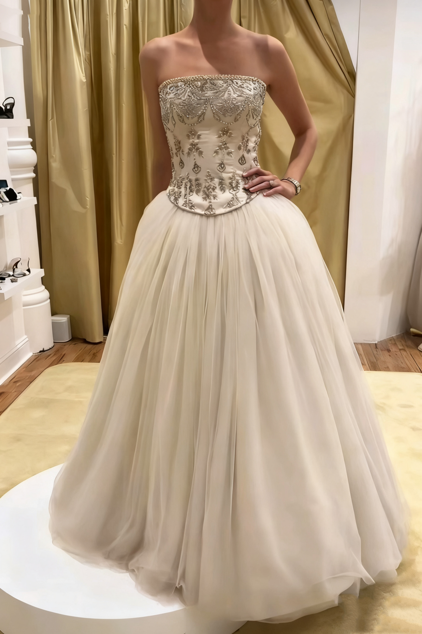 NiceVestidos--White Delicate Beaded Long Tulle Ball Gown Wedding Dress NV5838