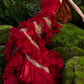 Robe de soirée longue rouge somptueuse en satin brillant, style rétro élégant NV6740