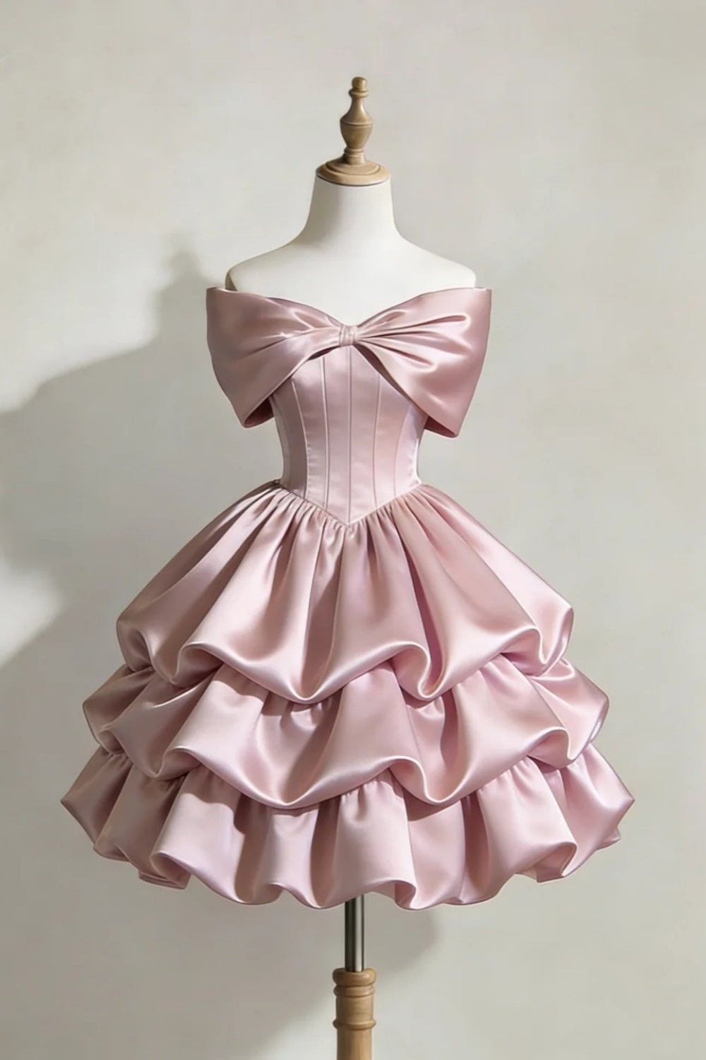 Robe de bal courte en satin rose NV6595