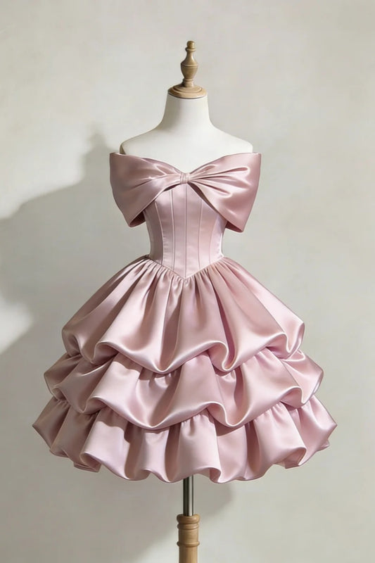 Robe de bal courte en satin rose NV6595