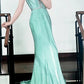 Mint Green Fashion Elegant V-neck Long Mermaid Slim Fishtail Skirt Satin Floor Length Train Ball Gown Evening Gown Party Dress Prom Dress nv3861