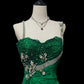 Green Vintage Fashion Elegant Exquisite Beaded Lace Long Satin Floor Length Trailing Ball Gown Evening Gown Party Dress nv3860