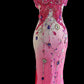 Pink Luxury Gorgeous Vintage Elegant Exquisite Gem Beaded Backless Long Mermaid Floor Length Train Chiffon Ball Gown Evening Gown Party Dress Prom Dress nv3965