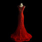 Red luxury gorgeous retro fashion elegant exquisite gemstone beaded long tulle floor-length tail prom dress evening dress hand-made custom heavy industry dress nv3941