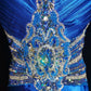 Blue Gorgeous Retro Elegant Exquisite Beaded Backless Long Floor Length Trail Satin Ball Gown Evening Gown Party Dress Prom Gown nv3964