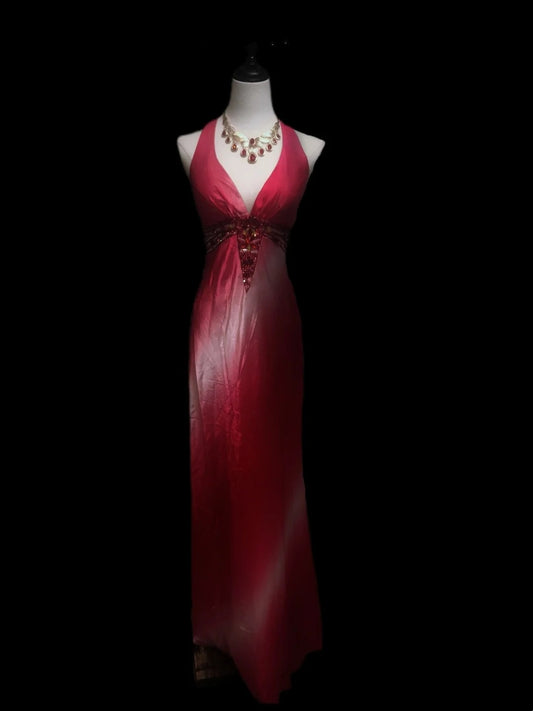 Pink Fashion Gradient V-neck Exquisite Gem Beaded Long Chiffon Ball Gown Evening Gown Party Gown Prom Dress nv3913