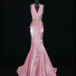 Pink Elegant Fashion Exquisite Beading Long Satin Mermaid Slim Floor Length Train Ball Gown Evening Dress Prom Dress nv3870