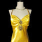 Yellow Fashion Elegant V-neck Exquisite Gem Long Mermaid Slim Fishtail Skirt Satin Floor Length Train Ball Gown Evening Gown Party Gown Prom Dress nv3864