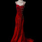 Red Gorgeous Retro Fashion Elegant Exquisite Gemstone Beads Long satin Mermaid Slim Fit Floor-Length Trailing Prom Dress Evening Dress Prom Dress nv3944
