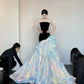 Black shiny gorgeous elegant satin long mermaid floor length ball gown evening dress nv4055