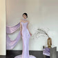 Purple Fashion Gorgeous Elegant Exquisite Long Satin Mermaid Floor-Length Ball Gown Evening Dress Wedding Dress nv4058
