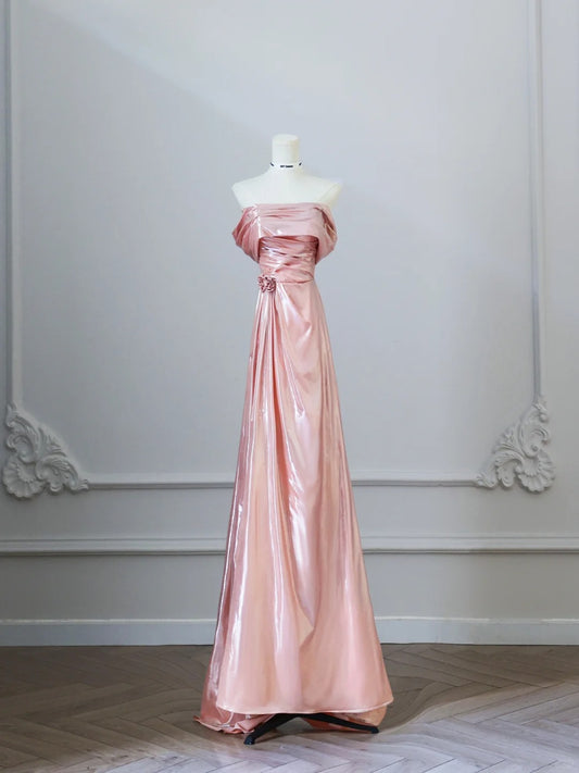 Pink Mermaid Elegant Long Satin Ball Gown Evening Dress Graduation Dress nv4336