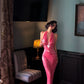 Robe longue dos nu à sequins : rose fuchsia, décolleté plongeant en V, robe de soirée captivante NV6400