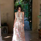 Robe longue dos nu imprimée roses de jardin français, style féerique NV6403