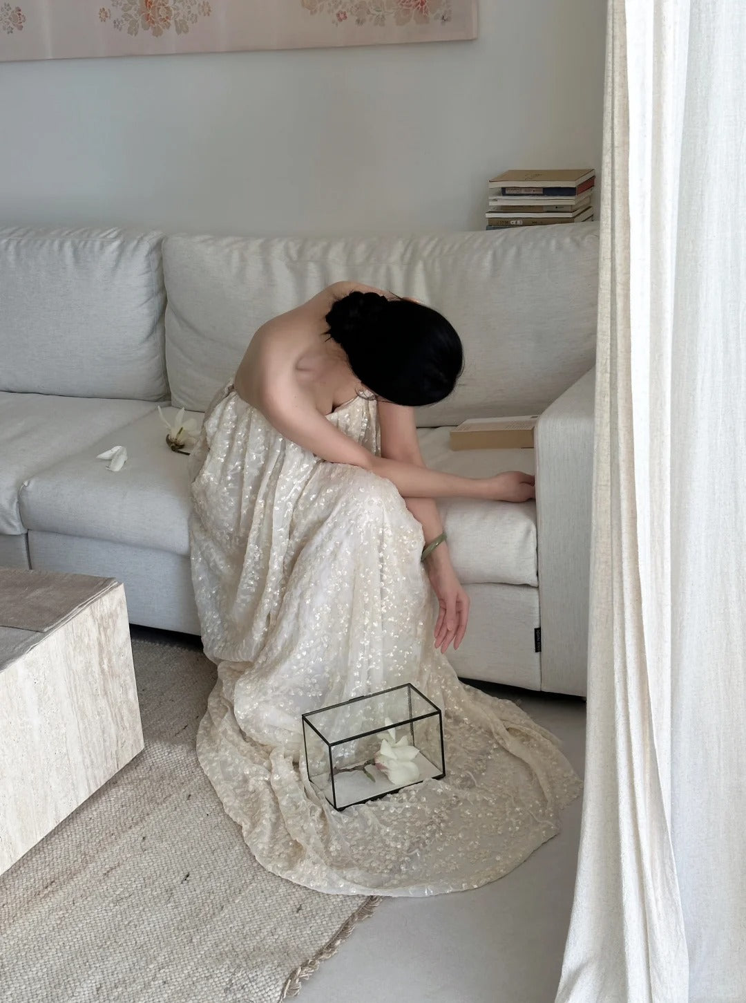 Ivory White Gorgeous Exquisite Beading Long Floor Length Tulle Sequined Ball Gown Evening Dress Birthday Holiday Party Dress nv4070