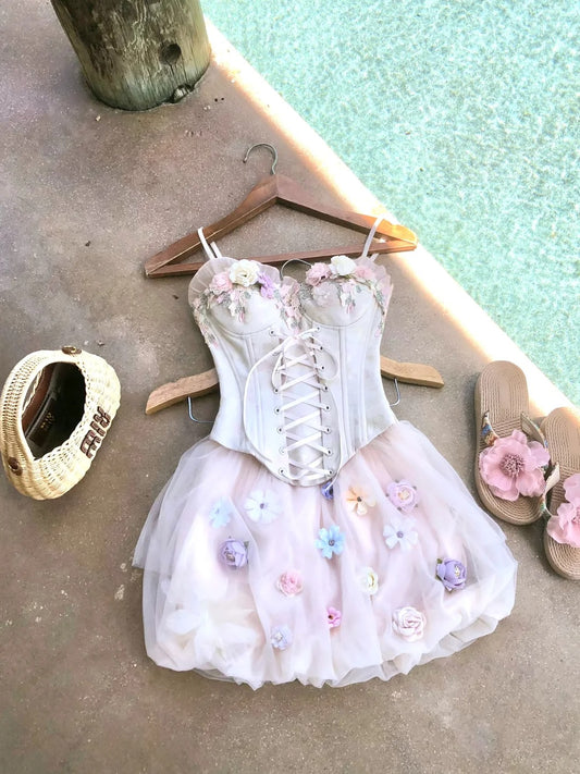 Pink Floral Sweet Short Chiffon Homecoming Dress Birthday Party Dress nv4941