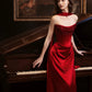 Red prom dress shiny elegant satin long evening gown graduation dress nv4226