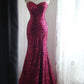Robe longue moulante rose à paillettes NV6583