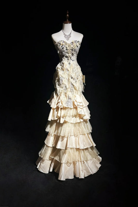 Robe de soirée longue, luxueuse et somptueuse, ornée de perles exquises (NV6576)