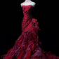Robe de bal longue en mousseline rouge luxueuse et somptueuse, robe de princesse NV6727