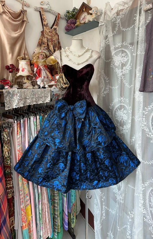 Blue floral homecoming dress short birthday dress party dress nv4368
