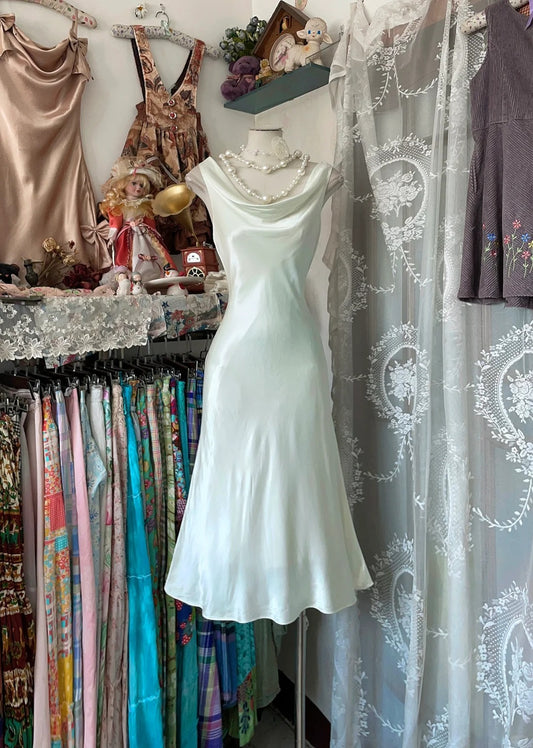 White Vintage Elegant Short Simple Satin Homecoming Dress Birthday Party Dress nv4207
