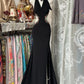 Black Beaded Vintage Long Satin Off-Waist Prom Gown Evening Gown Party Dress nv4367
