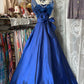 Blue Vintage Elegant Long Satin Prom Dress Evening Dress Homecoming Dress Birthday Party Dress nv4628