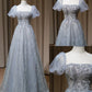 NiceVestidos-_Long, sparkling blue formal ball gown with delicate beading NV5996