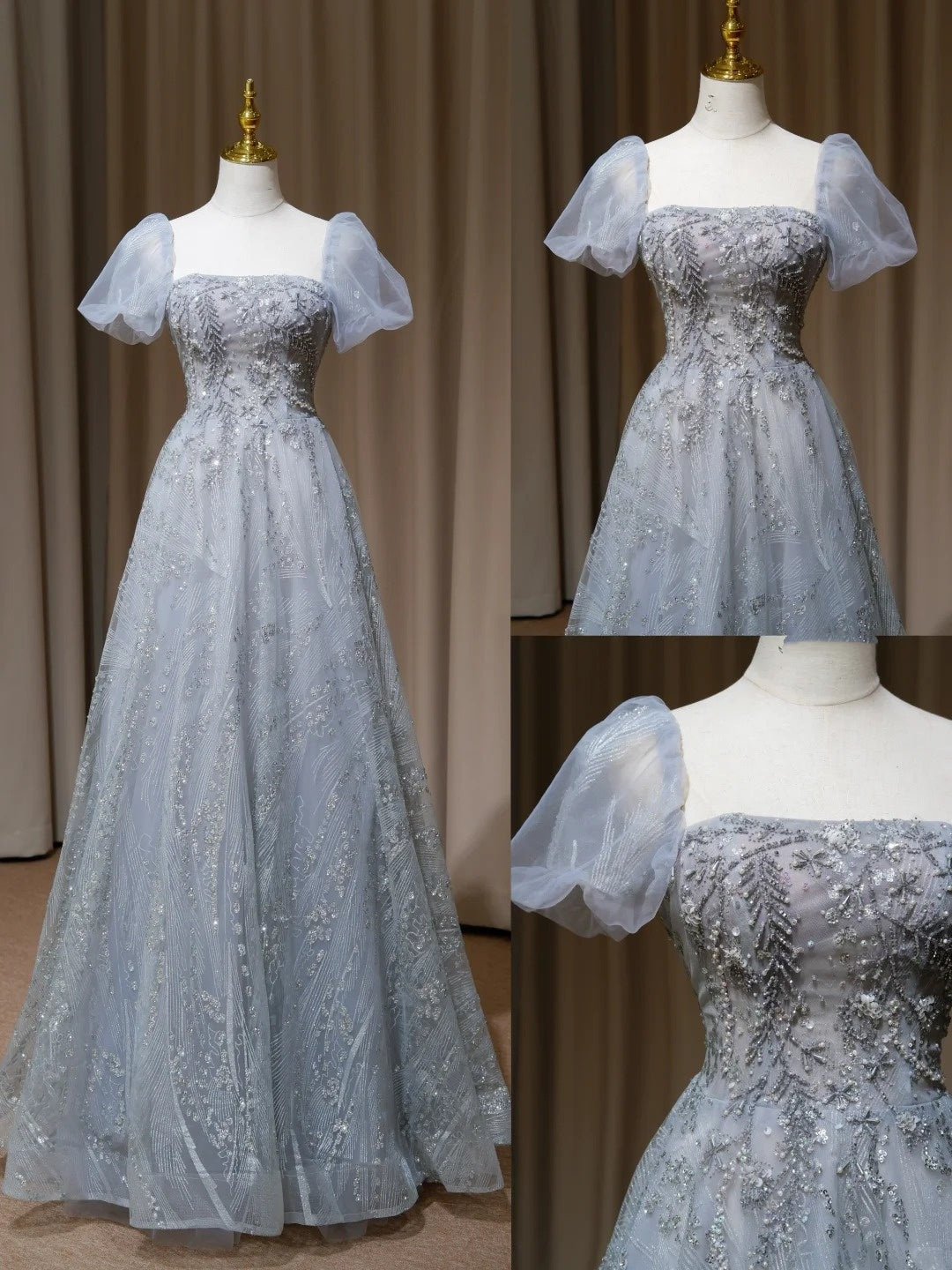 NiceVestidos-_Long, sparkling blue formal ball gown with delicate beading NV5996
