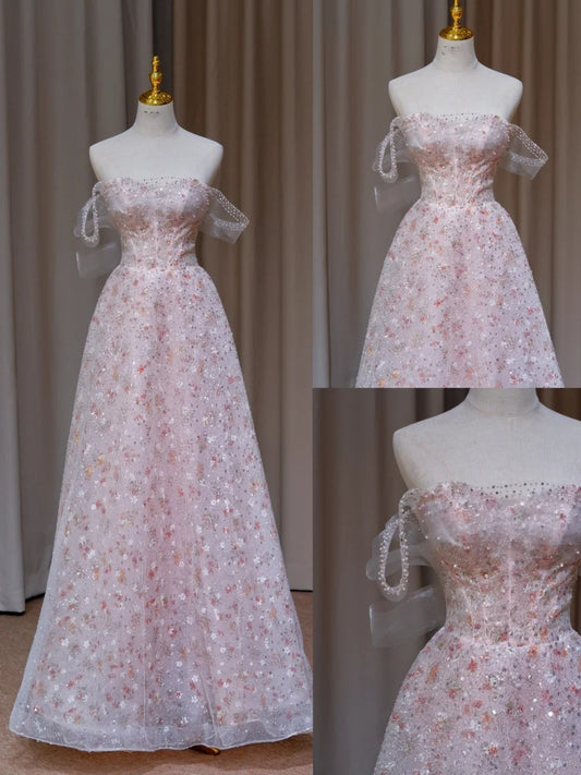 NiceVestidos-_Pink sequined long shimmering formal ball gown NV5995