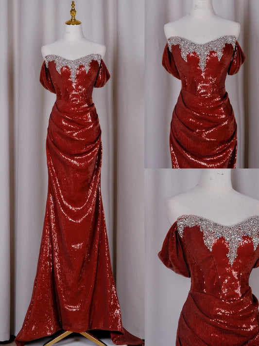 NiceVestidos-_Burgundy sequined long formal ball gown NV5993