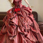 Red floral pleated fashionable long satin princess ball gown nv5045