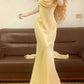 Yellow simple long vintage satin homecoming dress birthday party dress nv4998