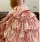 Pink Beaded Vintage Elegant Long Princess Satin Ball Gown nv5031