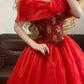 Red Vintage Elegant Floral Long Tulle Princess Ball Gown nv5008