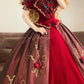 Burgundy Vintage Elegant Floral Long Satin Princess Ball Gown nv5006