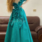 Teal Vintage Elegant Satin Long Princess Ball Gown Evening Dress Party Dress nv5002