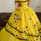 Yellow Floral Elegant Sunflower Long Tulle Ball Gown nv5022