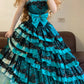 Blue rhinestone beaded long ruffled fashionable long satin princess ball gown nv5046