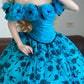Blue Floral Long Tulle Vintage Ball Gown nv5040