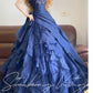 Dark blue beaded vintage elegant long princess satin tulle ball gown nv5032