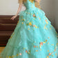 Mint Green Floral Long Tulle Princess Vintage Ball Gown nv5042