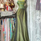 Robe de soirée longue en satin vert rétro élégant NV6739