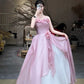 Robe bustier sans manches Sweet Element Style | Robe longue de bal en tulle rose et blanc à panneaux et fleurs 3D pour fiançailles, dîner de gala ou garden-party de luxe NV6273