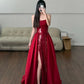 Burgundy Shiny Elegant Long Satin Floor Length Ball Gown Evening Dress Party Dress nv4188