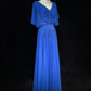 Blue Vintage Elegant Exquisite Beaded Short Sleeve Long Chiffon Ball Gown Evening Dress Party Dress Wedding Mother's Dress Prom Dress nv3961