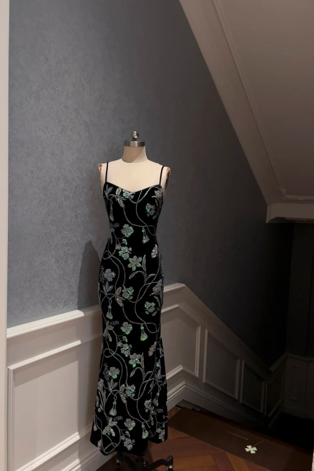 NiceVestidos-_NV Black Floral Long Formal Dress NV5937